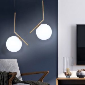 White Glass balls chandelier Dining room Bar Kitchen moon light fixture indoor home gold body color